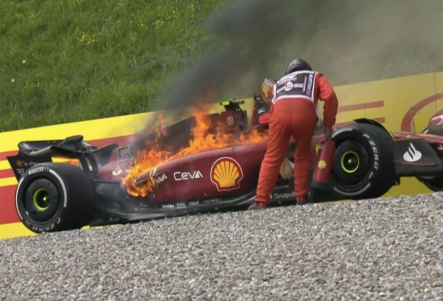 The video of the moment the car catches fire in the “Formula 1” race… what is the fate of its driver?